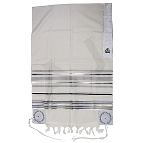 100% Wool Tallit - Grey, Black and Silver Stripes