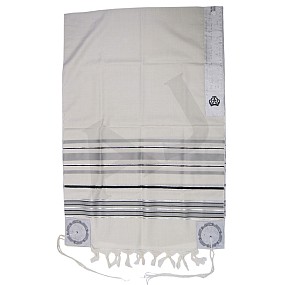 100% Wool Tallit - Grey, Black and Silver Stripes