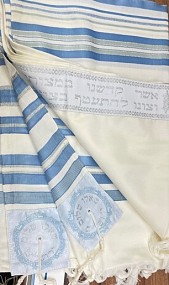 100% Wool Tallit -Bnei Or - Light Blue Stripes 45