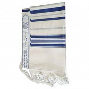 Wool Tallit - Silver and Blue stripes