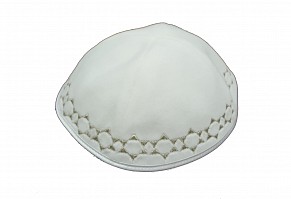 White Velvet Kippah with four sections and Silver Magen David