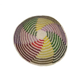 White Knitted Kippah - Coloured Lines