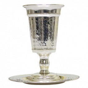 Hammered Kiddush Cup on foot and plate - silver plated