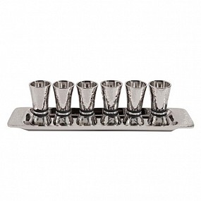 Hammered 6 Cup Kiddush Set - Rings