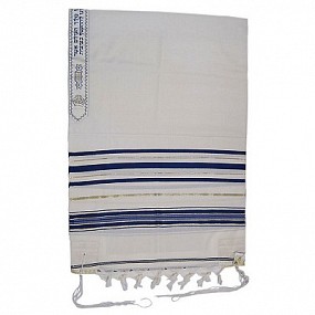 Wool Tallit Gold and Blue Stripes