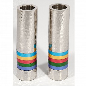 Cylinder Candlesticks - Multi coloured Rings