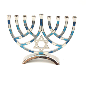 Metal Pieces Menorah - Blue