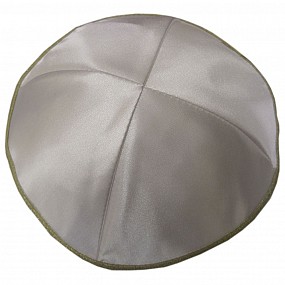 White Satin Kippah with four sections and gold rim