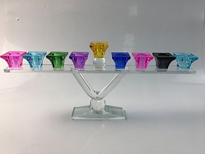 Crystal Glass Menorah - Colourful 