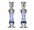 Sterling silver and glass candlesticks - blue