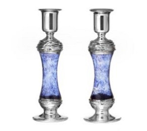 Sterling silver and glass candlesticks - blue
