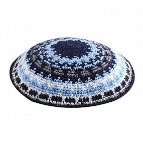 Knitted kippah - mix of blues and white