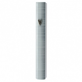 Aluminium Metallic striped Mezuza Case White/Grey 7cm