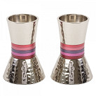 Emanuel hammered candlesticks with maroon ring design