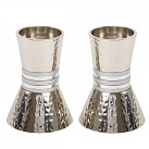 Emanuel hammered candlesticks with matt silver ring design