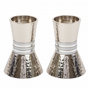 Emanuel hammered candlesticks with matt silver ring design 