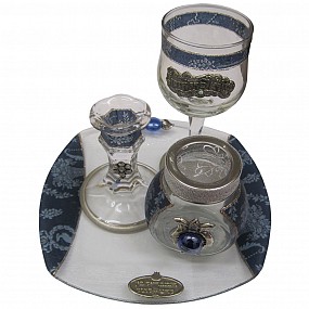 Glass Havdalah Set with Colourful Blue Mosaic and Metal Medallions
