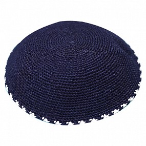 Navy knitted kippah with white dots