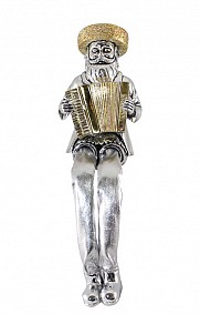 Polyresin Figurine with cloth legs playing accordion