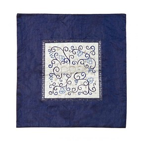 Square Center Embroidery Matzah  Cover - Blue 