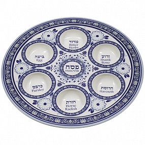 Round blue melamine Seder Plate