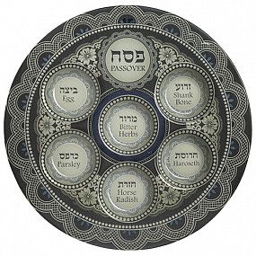 Round blue glass Seder Plate