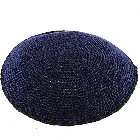 Navy knitted kippah with black