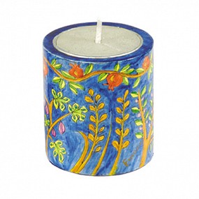 Wooden Hand painted 7 Species Memorial Candle Holder