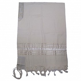 Wool Tallit - White and Gold Stripes 