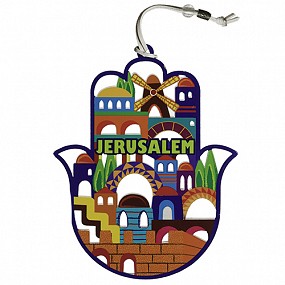 Hamsa shaped home blessing - Jerusalem colourful