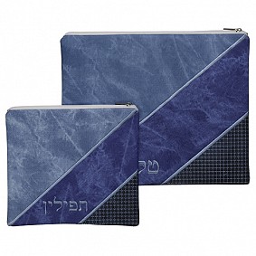 Leather-like Tallit/Tefillin Set bags blues  