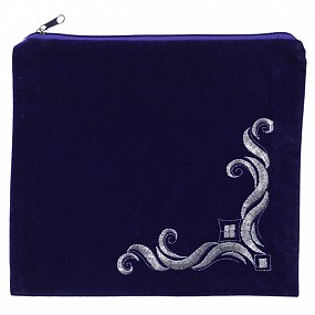 Light Blue Velvet tefillin bag corner design