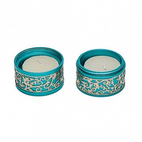 Travel Candlesticks Metal cut out Turquoise