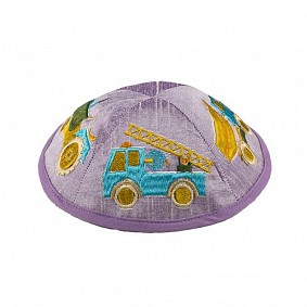 Lilac embroidered Children's Kippah Truck