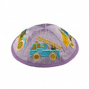 Lilac embroidered Children's Kippah Truck
