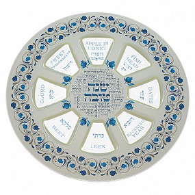 Elegant Glass Rosh Hashana  Plate Blue