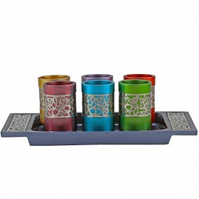 Set of 6 multicolor cups on wide tray