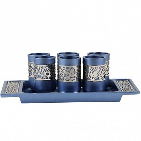 Set of 6 blue color cups on wide tray  