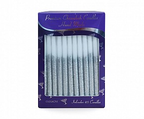 Silver and white glitter Chanukah candles 