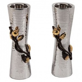 Large Candlesticks, stainless steel, pomegranates 