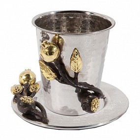 Kiddush Cup, stainless steel, pomegranates