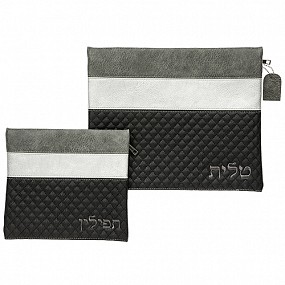 Leather-like Tallit bag Set  black/white