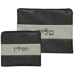 Leather-like Tallit bag set greys
