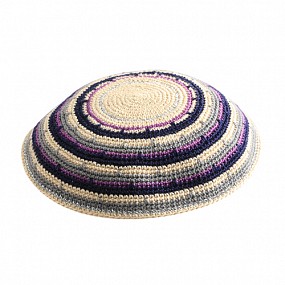 Knitted kippah - colourful circles 15cm