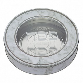 Round tin Matzah box with see-through lid
