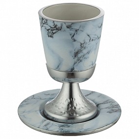 Kiddush Cup with Saucer White Marble effect 11cm   