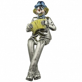 Polyresin Clown Figurine with cloth legs playing accordion