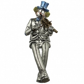 Polyresin Clown Figurine with cloth legs playing violin