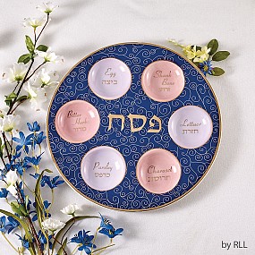 Blue Coloured Ceramic Seder plate 