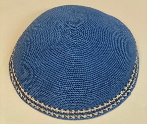 Large light blue Knitted kippah 20cm